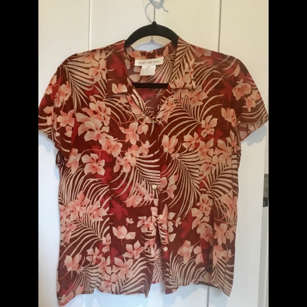 Silk charmeuse Hawaiian print blouse, 14